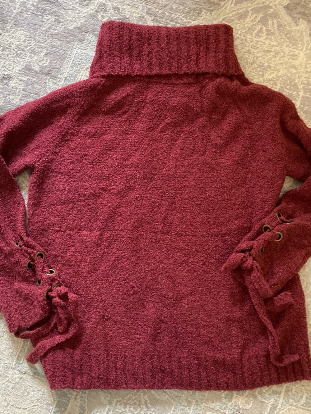 Elan Burgundy Lace-Up Sleeve High Neck Sweater ribbon tie up sleeve sweater